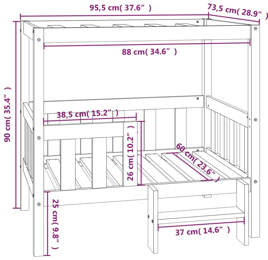 Cama para cães 95,5x73,5x90 cm madeira de pinho maciça