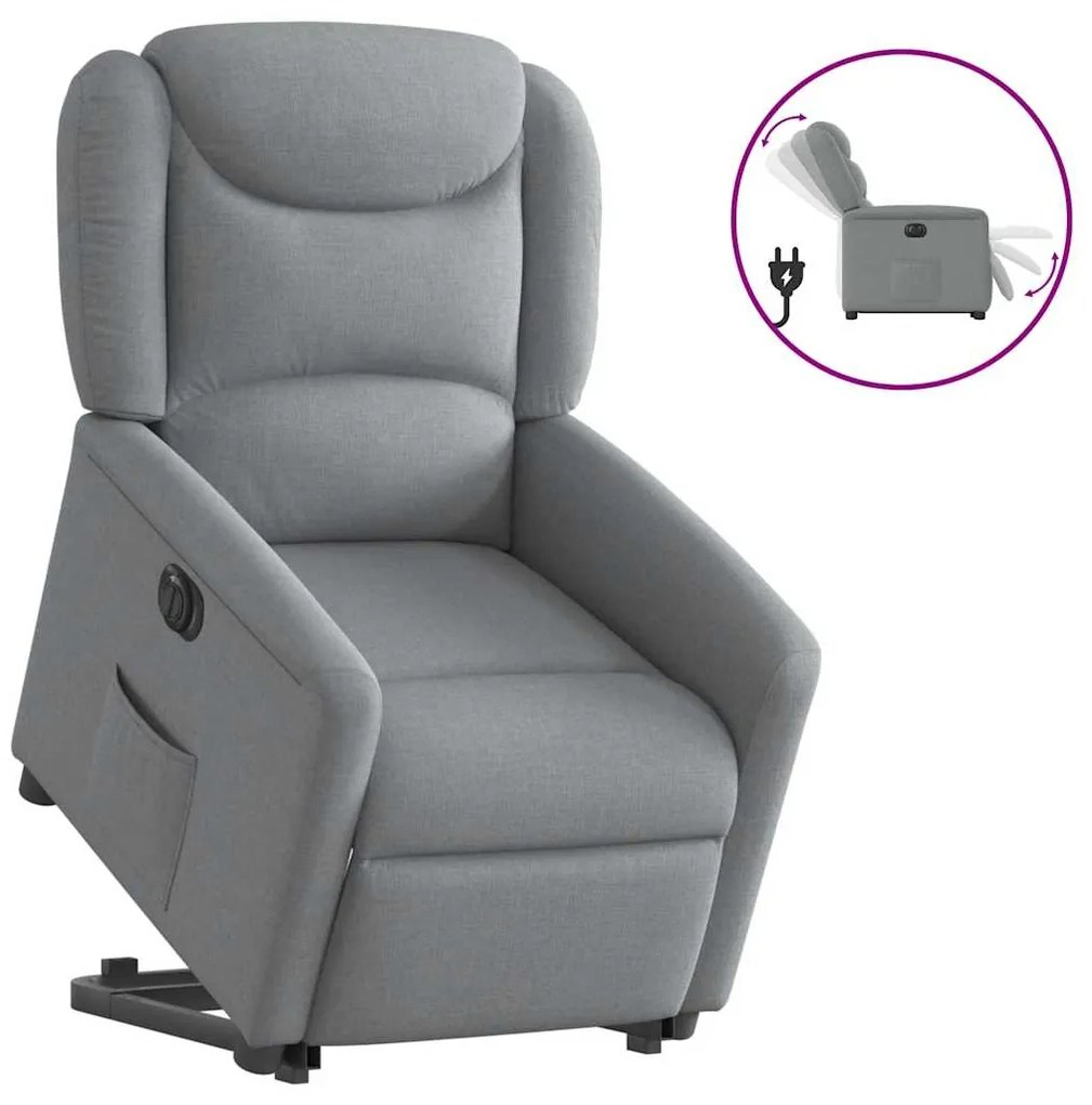 vidaXL Poltrona reclinável elevatória elétrica tecido cinzento-claro