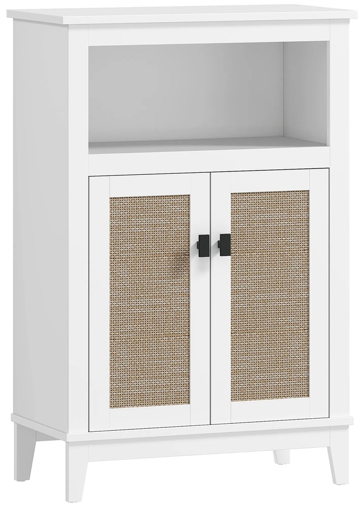 HOMCOM Armário Casa de Banho com 2 Portas em Vime Prateleira Ajustável e Compartimento Aberto 60x30x90 cm Branco