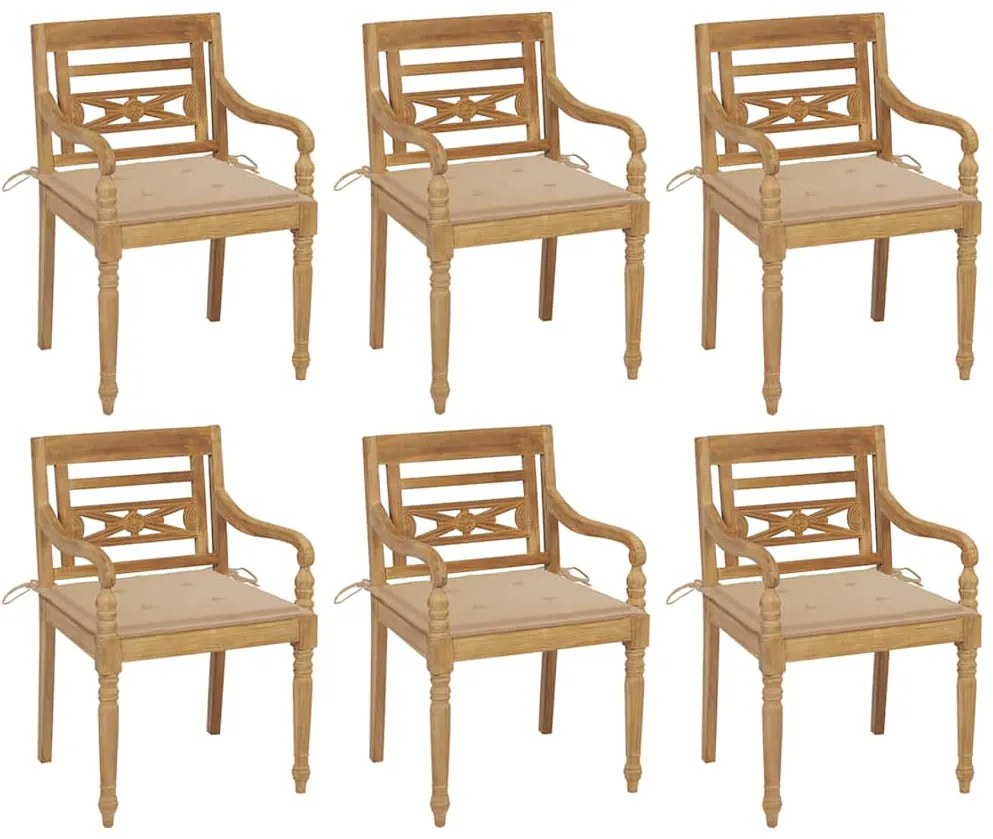 vidaXL Cadeiras Batávia com almofadões 6 pcs madeira de teca maciça