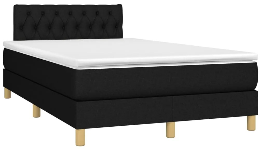 Cama box spring c/ colchão e LED 120x190 cm tecido preto