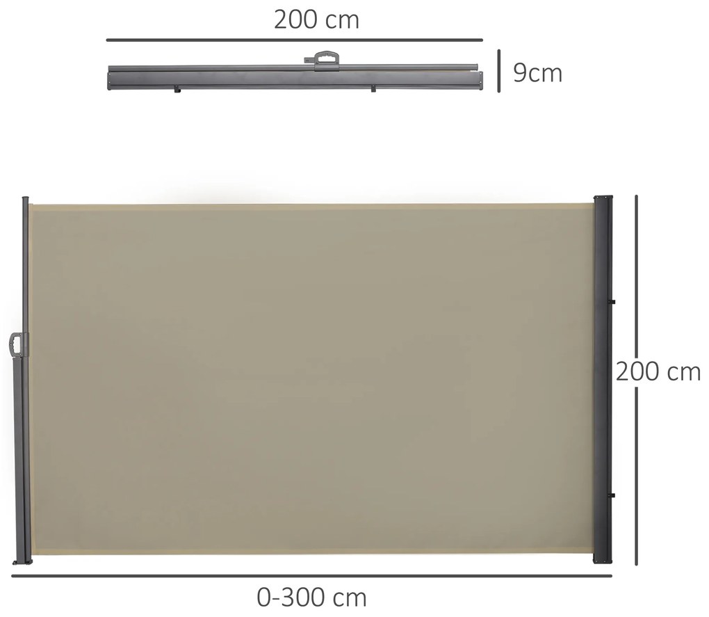 Outsunny Toldo Lateral Retrátil para Terraço Pátio ou Jardim Toldo de Privacidade para Exterior Dobrável 300x180cm Bege