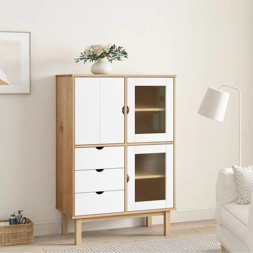 351308 vidaXL Armário alto OTTA 85x43x125 cm pinho maciço castanho/branco