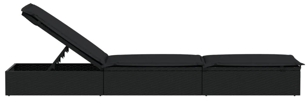 Espreguiçadeira com almofadão preto 201x55x62 cm vime PE