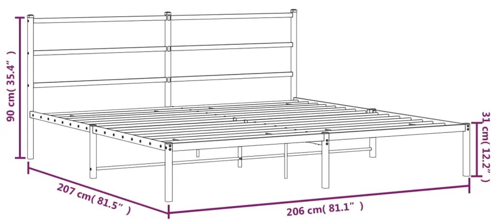 Estrutura de cama com cabeceira 200x200 cm metal branco