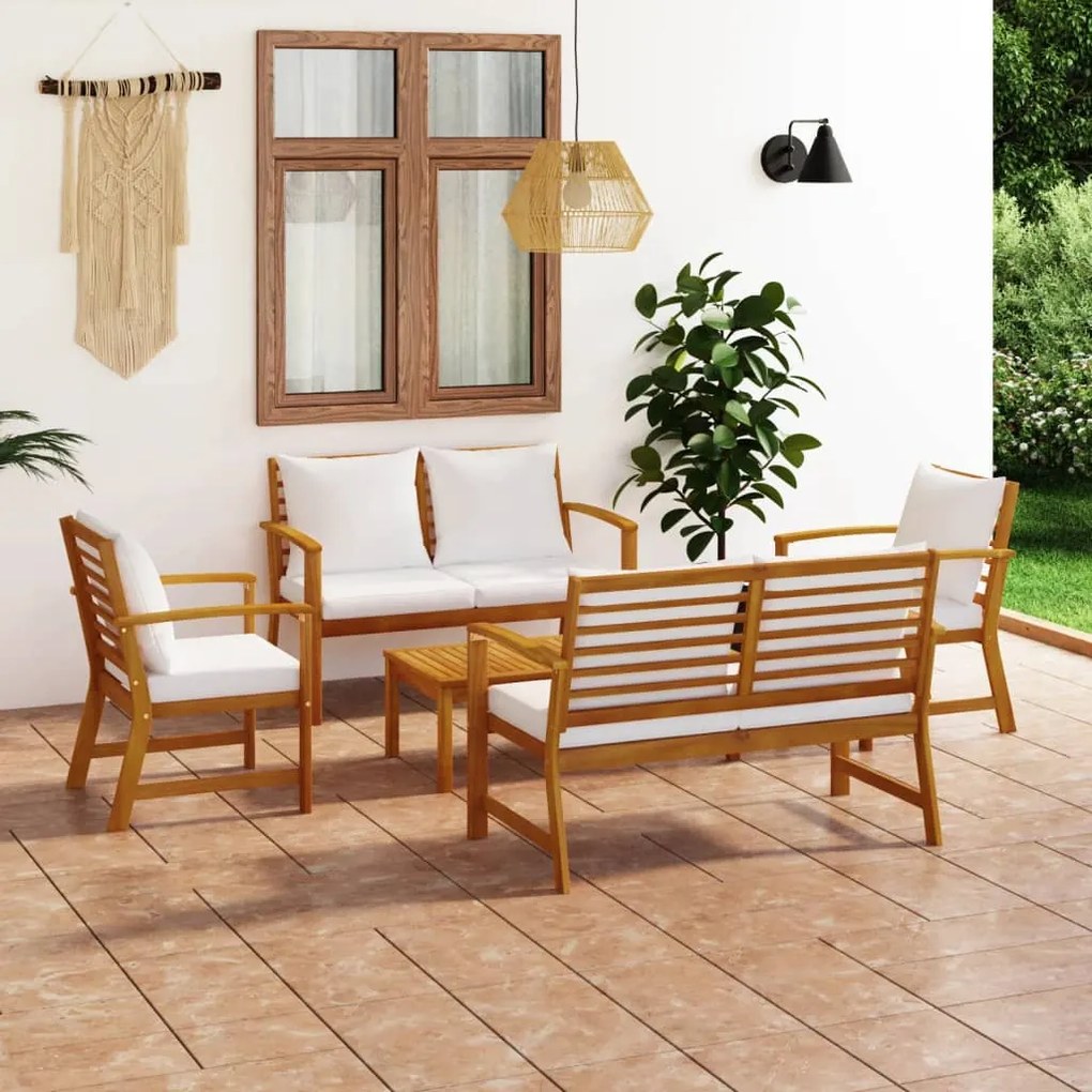 vidaXL 5 pcs conjunto lounge de jardim c/ almofadões acácia maciça