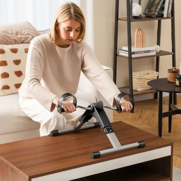 Mini bicicleta de exercício dobrável com resistência ajustável para pernas e braços Máquina de exercício com pedal para escritório em casa Preto