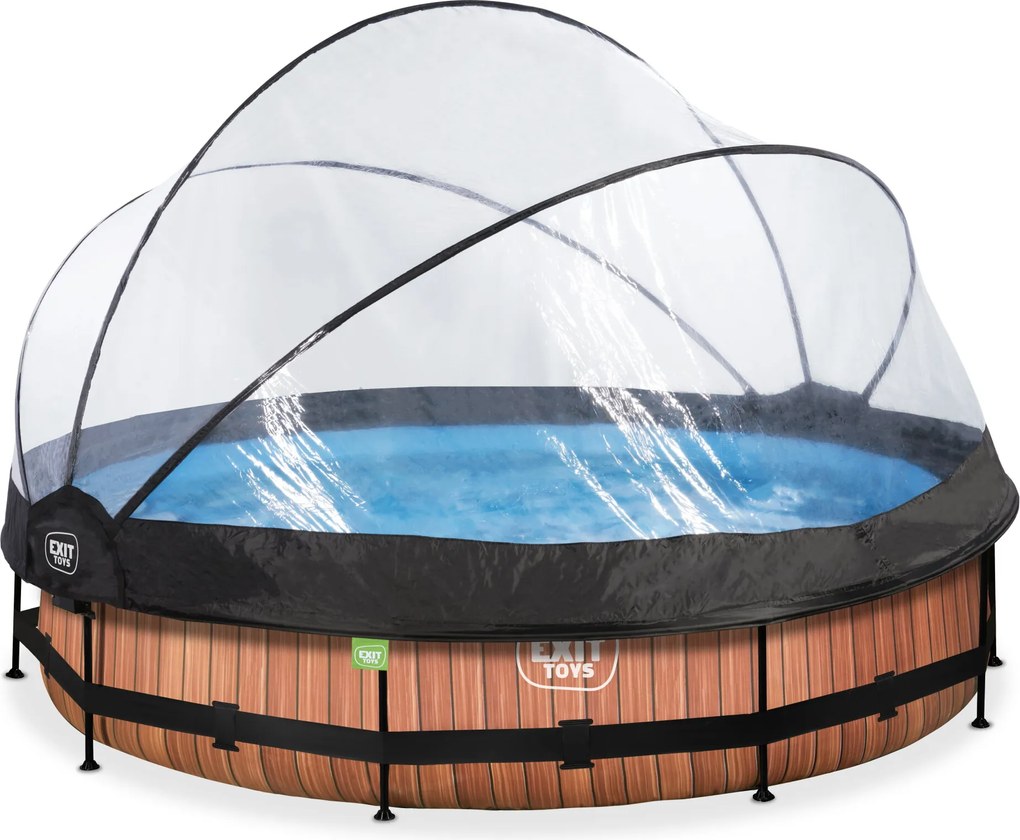 Piscina redonda Wood ø360x76cm com bomba de filtragem e cobertura - Castanha