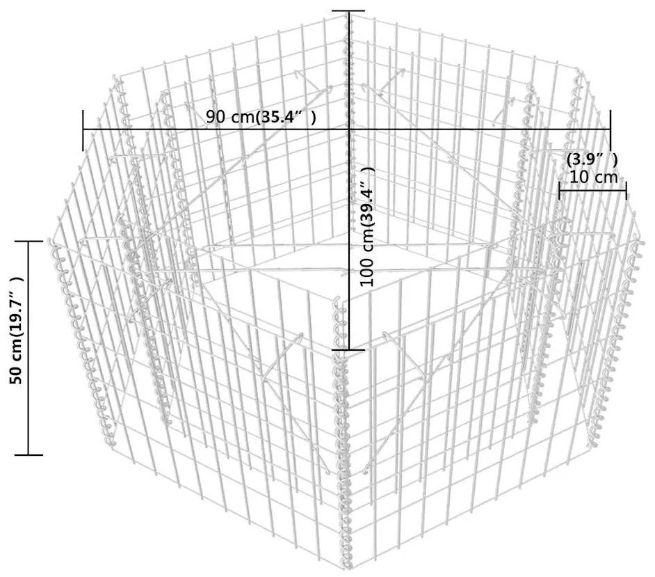 Canteiro elevado/cesto gabião hexagonal 100x90x50 cm