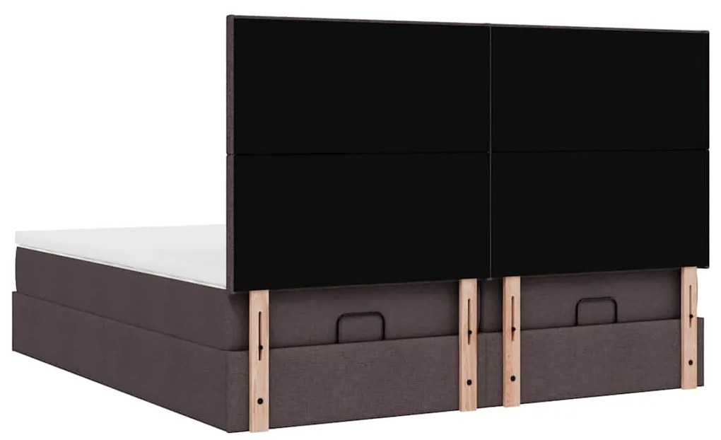 Estrutura de cama otomana com colchões tecido castanho escuro