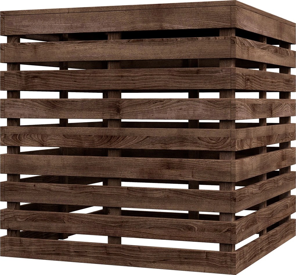 Caixa de arrumação exterior 2 em 1 para base de guarda-sol 50 x 50 x 50 cm, mesa auxiliar de terraço com orifício para guarda-sol em madeira castanho