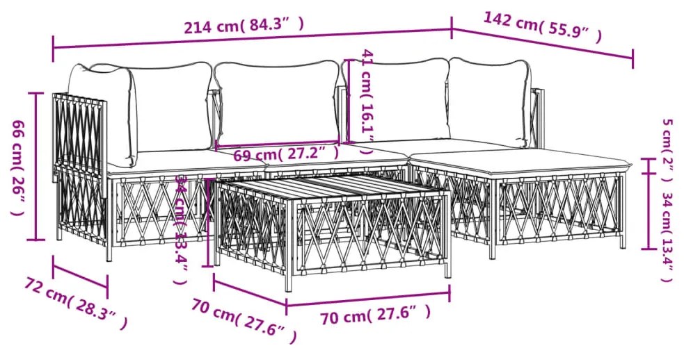 5 pcs conjunto lounge de jardim com almofadões aço antracite