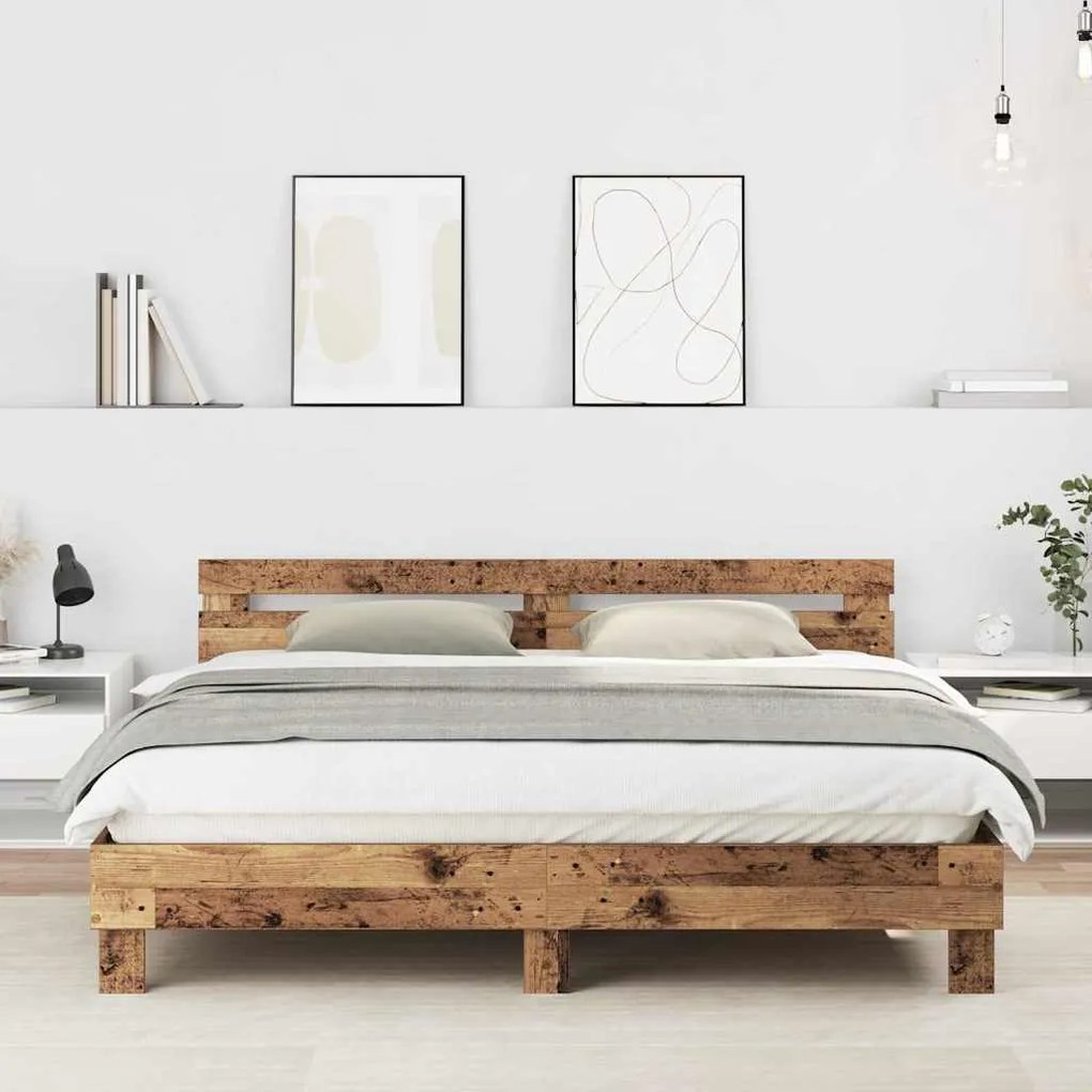 vidaXL Estrutura da Cama com cabeceira Madeira Antiga 180 x 200 cm