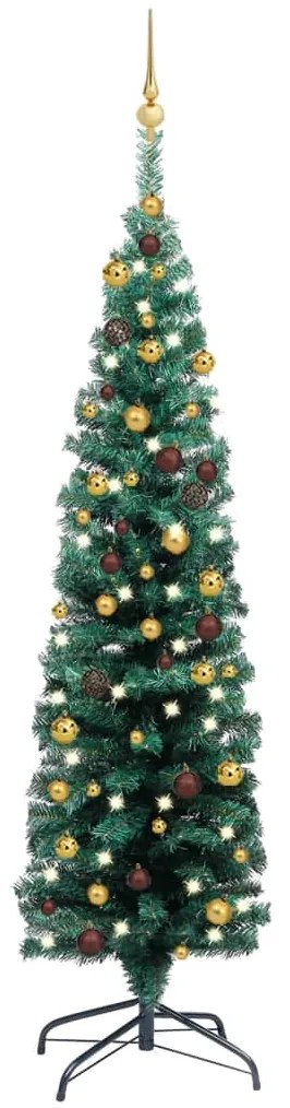 3077803 vidaXL Árvore Natal artificial fina pré-iluminada c/ bolas 150cm verde