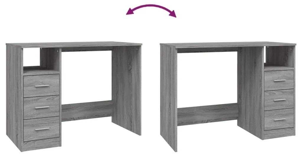 Secretária c/ gavetas 102x50x76 derivados madeira cinza sonoma
