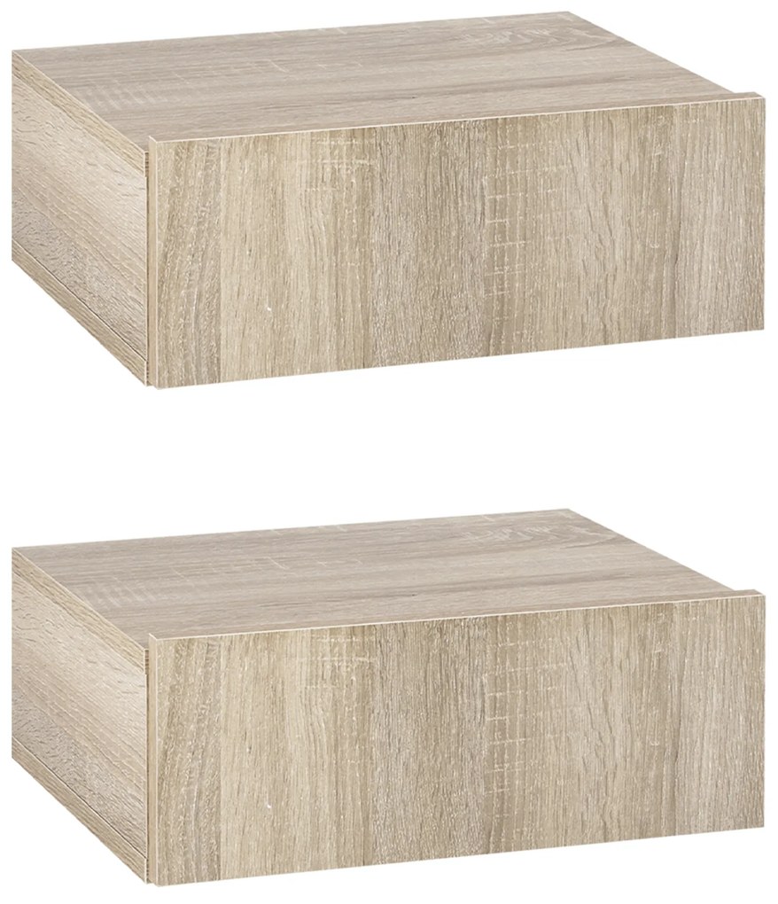 HOMCOM Conjunto de 2 Mesas de Cabeceira com 1 Gaveta Desenho Montado na Parede Estilo Moderno para Dormitório 40x30x15cm Madeira | Aosom Portugal