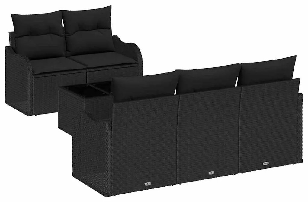 Conjunto de Sofá de Jardim 6 Peças com Almofadas Pretas em Rattan Sint