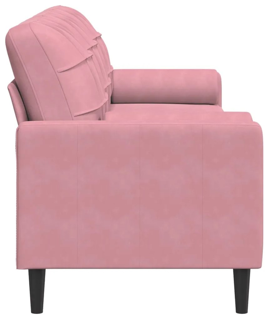 Sofá 3 lugares c/ almofadas decorativas 210 cm veludo rosa