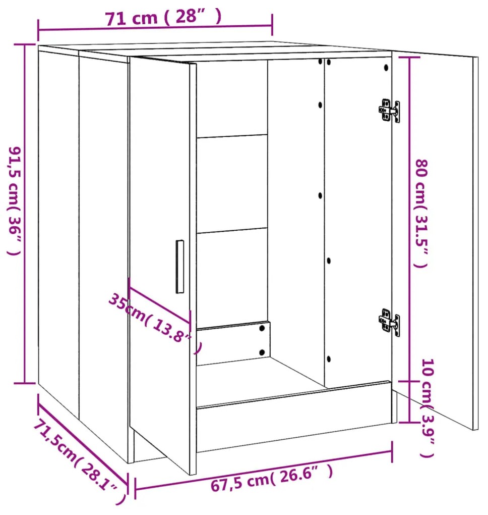 Armário para máquina de lavar roupa 71x71,5x91,5 cm branco