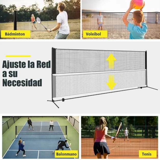 Rede de Badminton 420 cm Portátil Ajustável em Altura com Postes, Bolsa de Transporte e 2 Penas para Interior e Exterior Preta