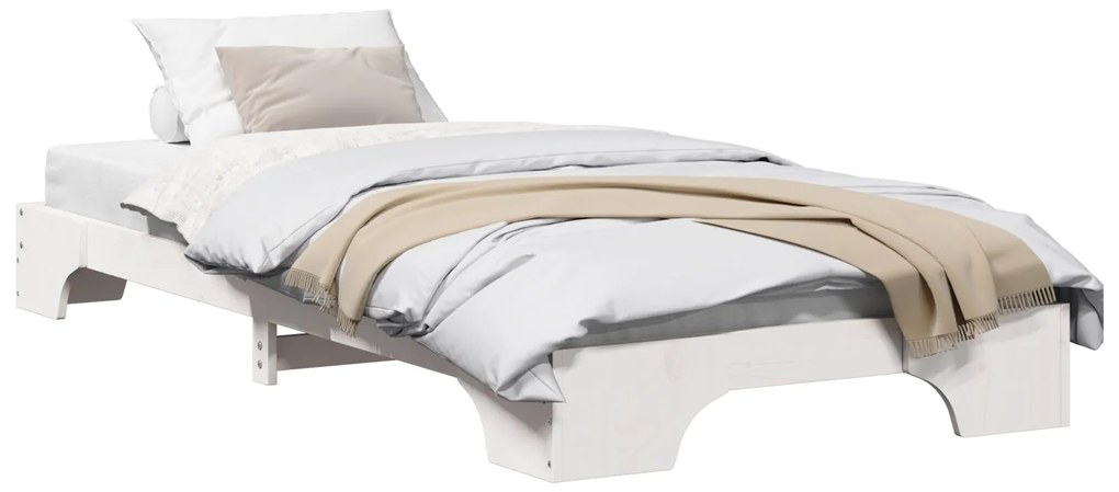Estrutura de Cama Branca Madeira de Pinho Sólida 90 x 190 cm