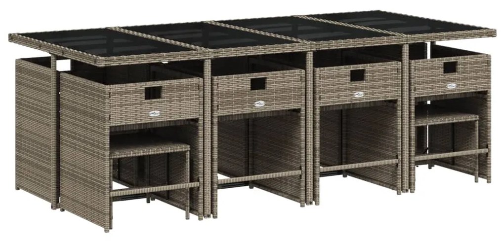 13 pcs conjunto jantar p/ jardim c/ almofadões vime PE cinzento