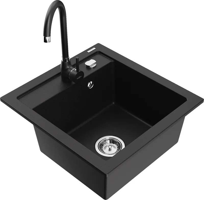 Mexen Vito lava-loiça em granito com 1 cuba e torneira de cozinha Telma, preto - 6503-77-670200-70