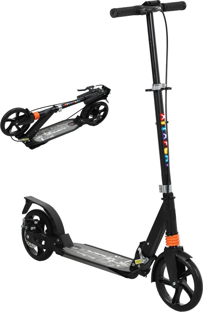 Trotinete infantil, patinete dobrável de 2 rodas, guiador com 4 posições de altura, 94 x 36 x 88-103 cm, preto