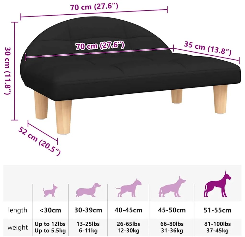Cama para cães 70x52x30 cm tecido preto
