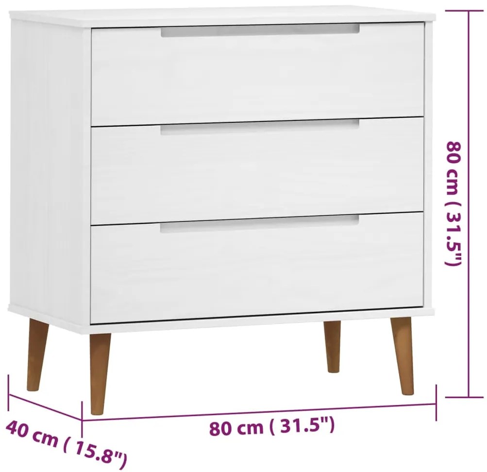 Armário de gavetas MOLDE 80x40x80 cm pinho maciço branco