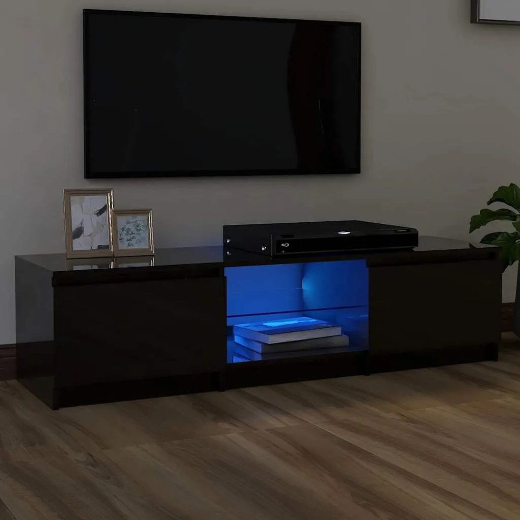 vidaXL Móvel de TV com luzes LED 140x40x36 cm preto brilhante