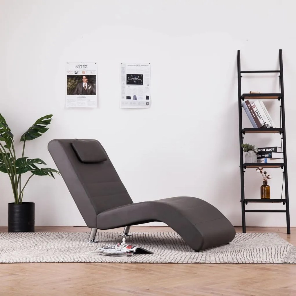 281281 vidaXL Chaise longue com almofada couro artificial cinzento