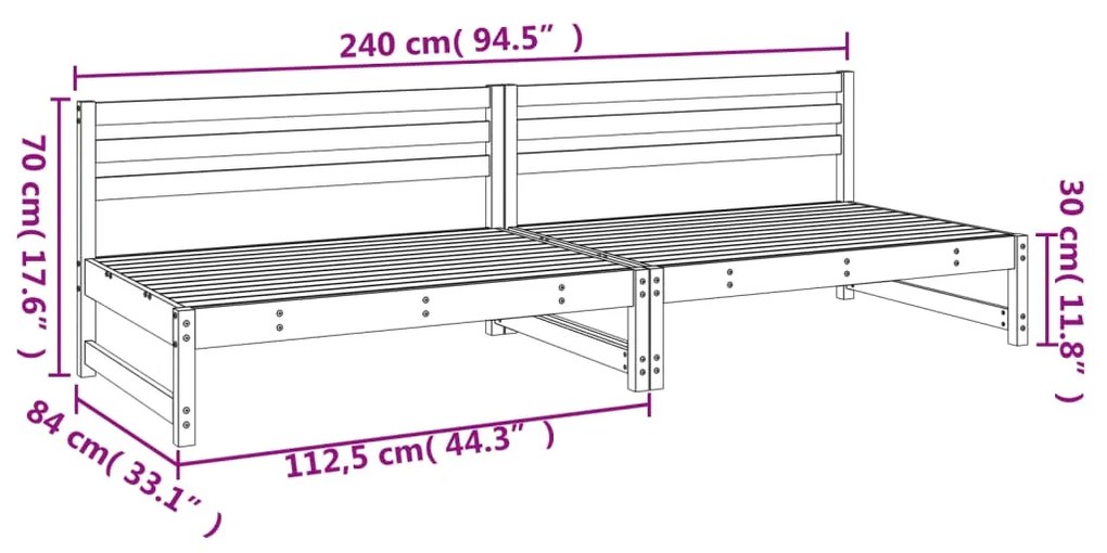 Sofás de centro para jardim 2 pcs 120x80 cm douglas maciça