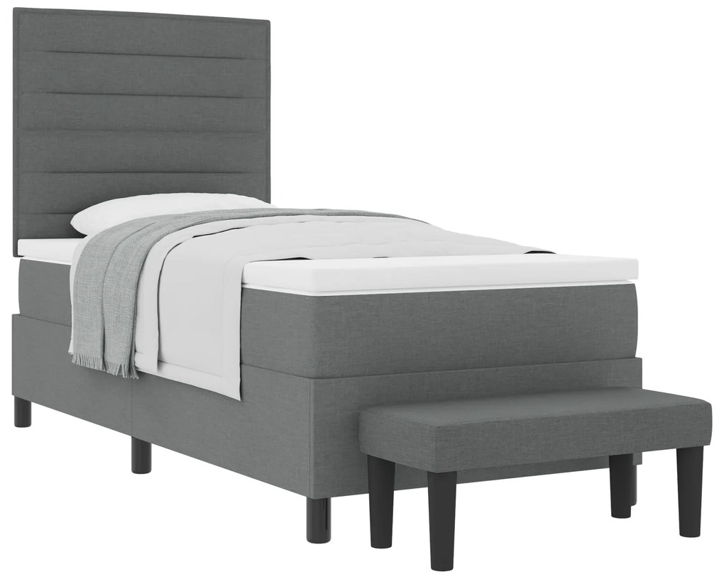 Cama Box Spring com Colchão &amp; Banco Cinza Escuro 90x190 cm Tecido