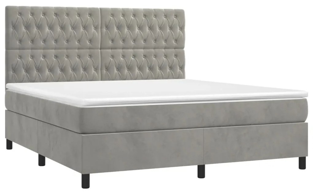 Cama box spring c/ colchão/LED 160x200 cm veludo cinzento-claro