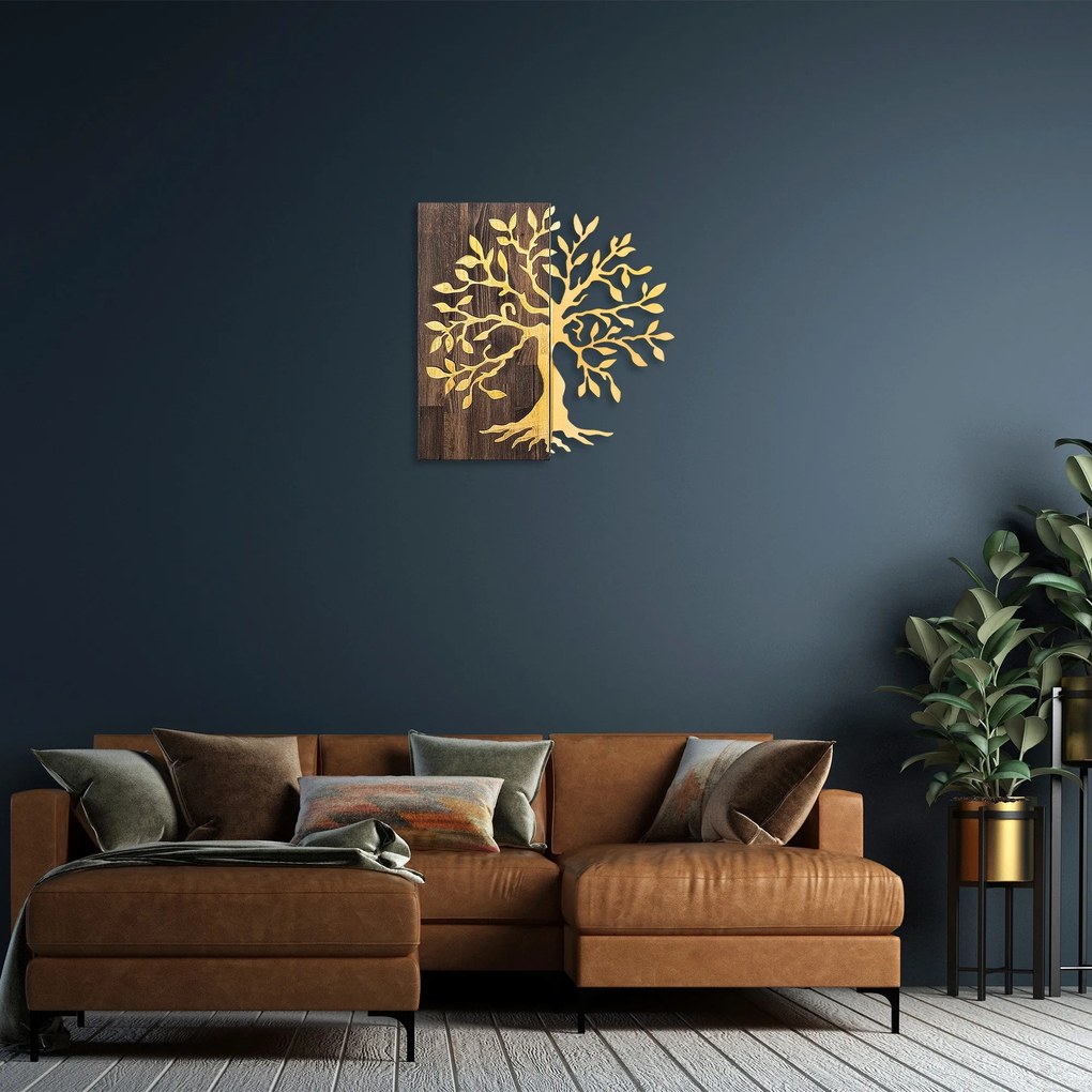 Acessório Decorativo de Parede Tree – Nogueira e Dourado – 58 x 58 cm