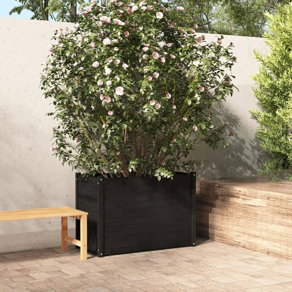 vidaXL Vaso de jardim 100x50x70 cm madeira de pinho maciça preto