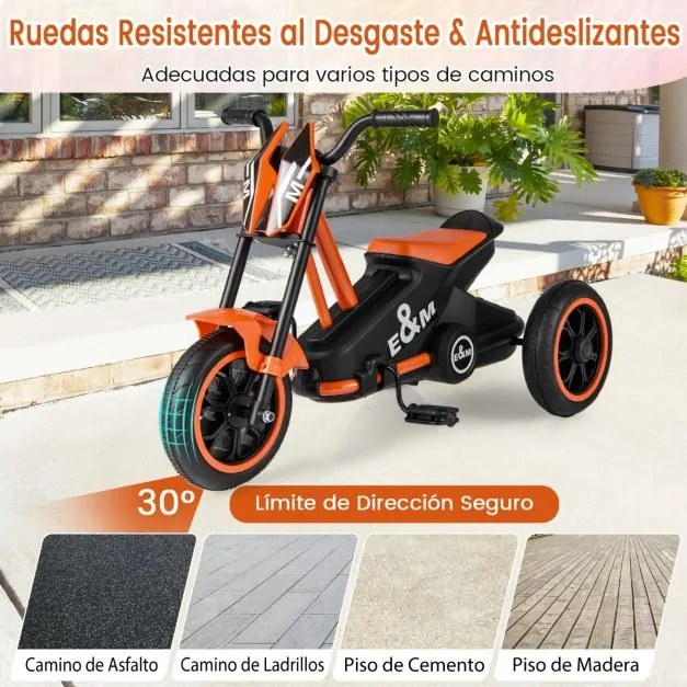 Triciclo para crianças de 3 rodas com pedais para frente/trás laranja