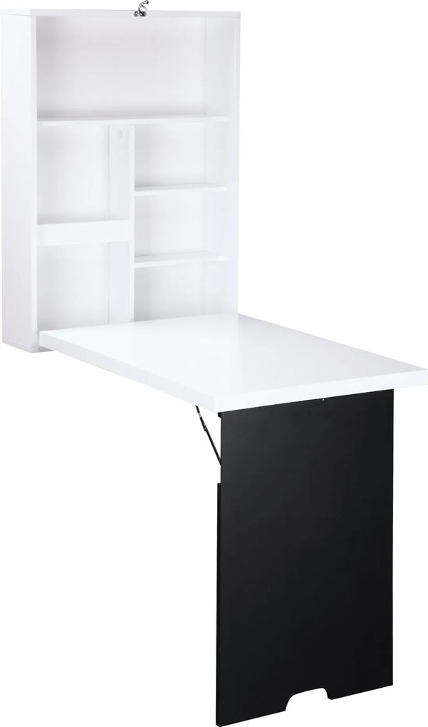 HOMCOM Secretária de parede, tampo de mesa dobrável, 5 compartimentos, 60x94,5x147cm, Preto/Branco | Aosom Portugal