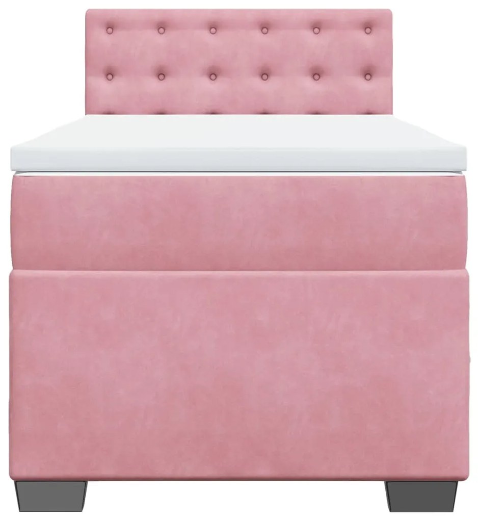 Cama com Molas/Colchão e Luzes Led - 90x190 cm - Veludo Rosa