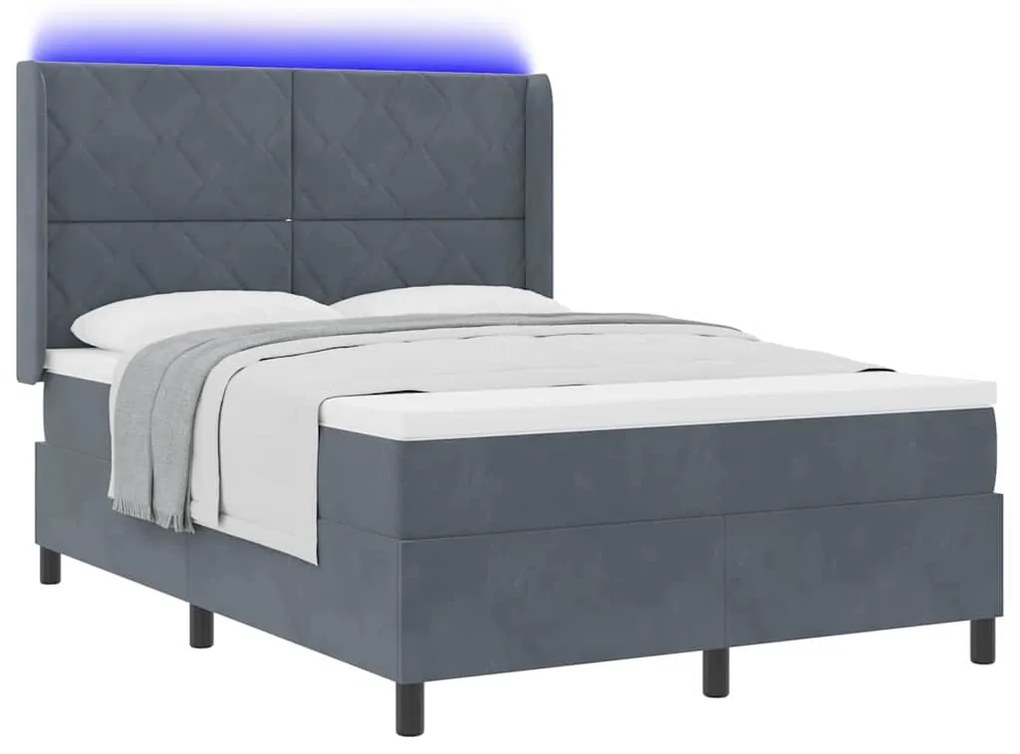 Cama Box com Colchão e LED vidaXL Cinza Escuro 140x200 cm Veludo