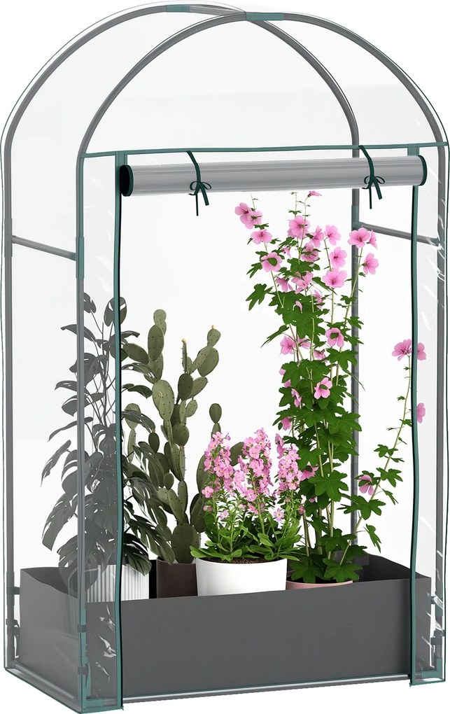 Mini estufa de jardim 89 x 50 x 152 cm para varanda com saco de plantio e cobertura de plástico reforçado, porta enrolável, transparente