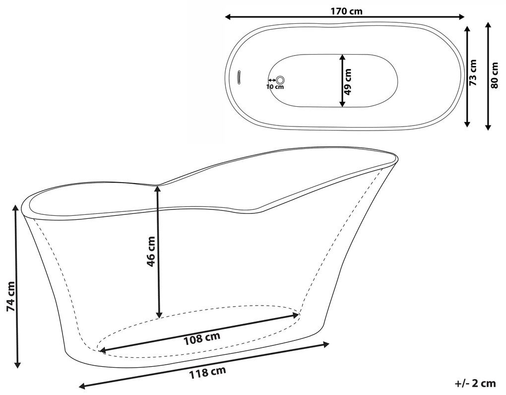 Banheira autónoma em acrílico branco 170 x 80 cm DULCINA Beliani