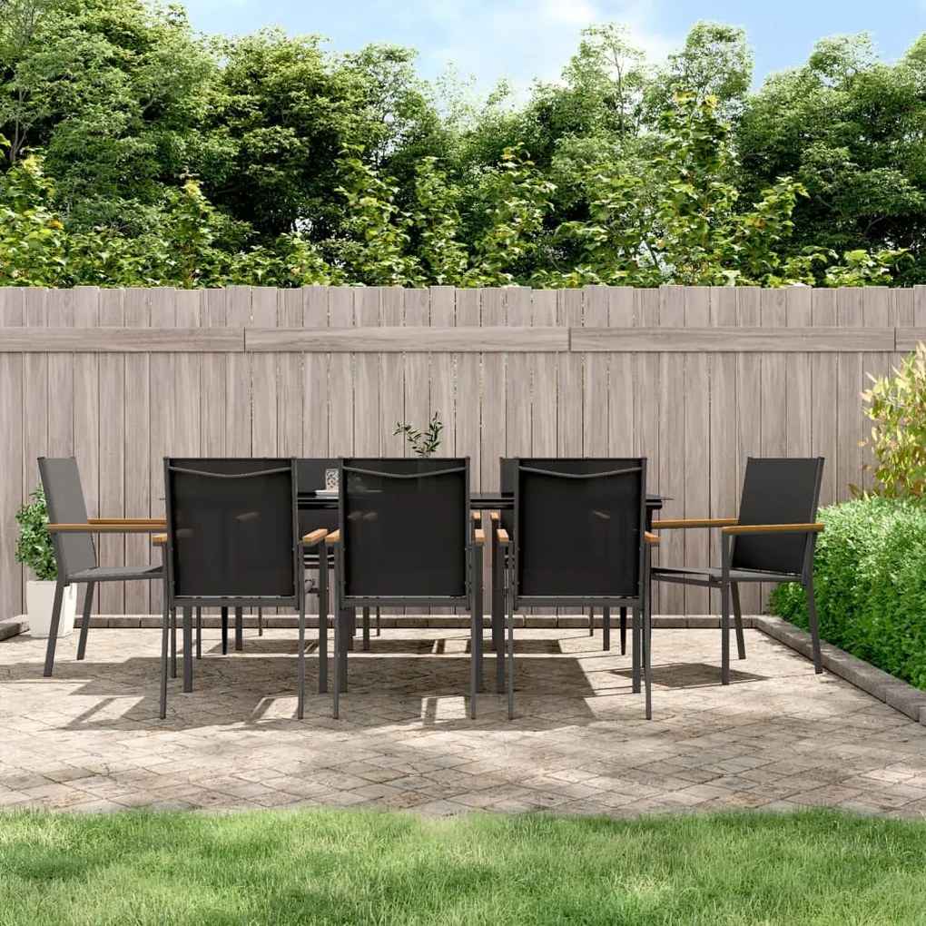 9 pcs conjunto de jantar para jardim textilene e aço preto