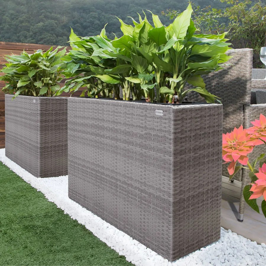Vaso Floreira Jardim de flores Polyrattan 95x27x60 cm cinzento