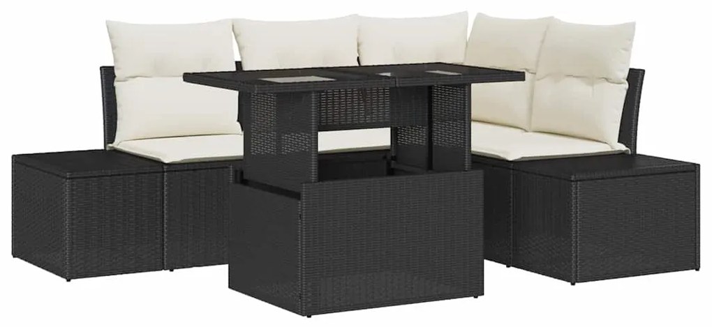 Sofá de Jardim 5 Peças com Almofadas em Rattan Preto