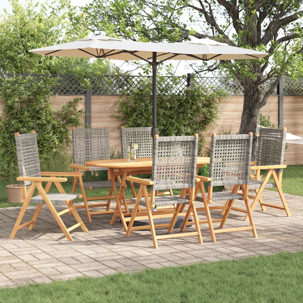Conjunto de Jantar de Jardim 7 Peças vidaXL Cinza em Madeira Sólida de Acácia e Rattan Sintético