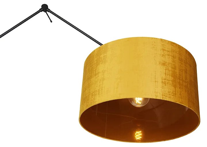 Candeeiro de pé moderno preto com cúpula dourada 50 cm - Editor