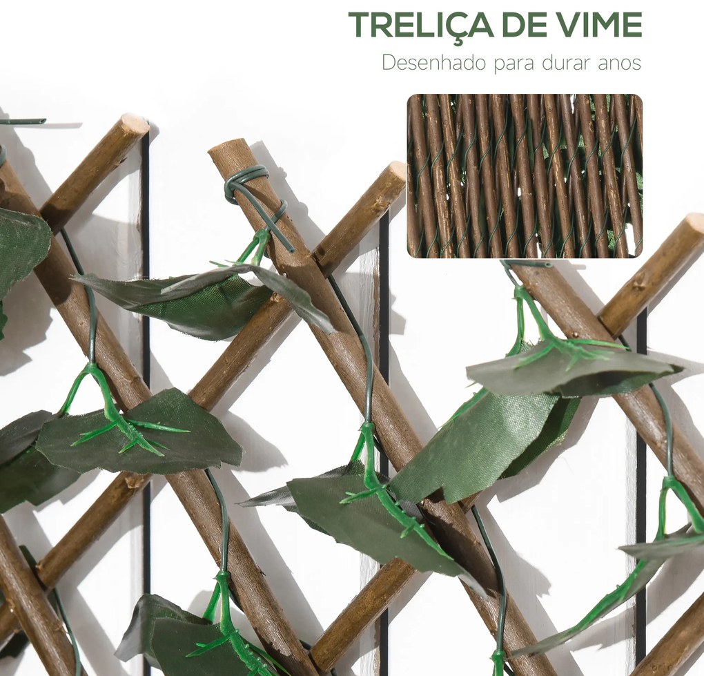 Vedação com Treliça Expansível de 2 Peças com Folhas Artificiais Parede de Folhas com Vime Decorativa 295x70 cm Verde