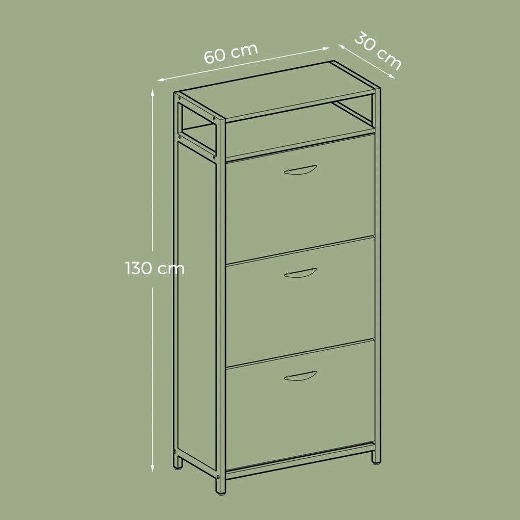 Sapateira com 3 portas 60 x 30 x 130 cm castanho vintage-preto